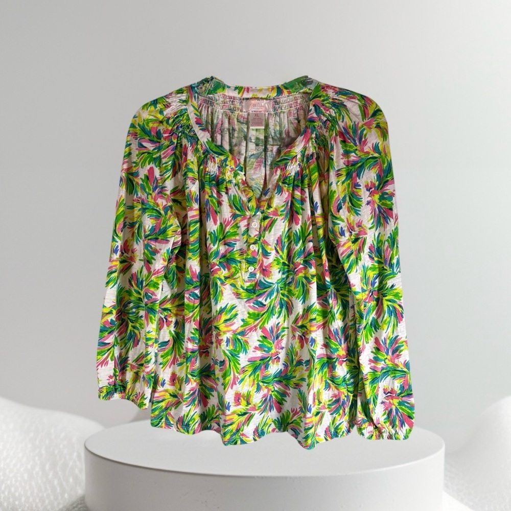 Stella Parker Peasant Fitting Top Women's White Floral 100% Cotton Size XL